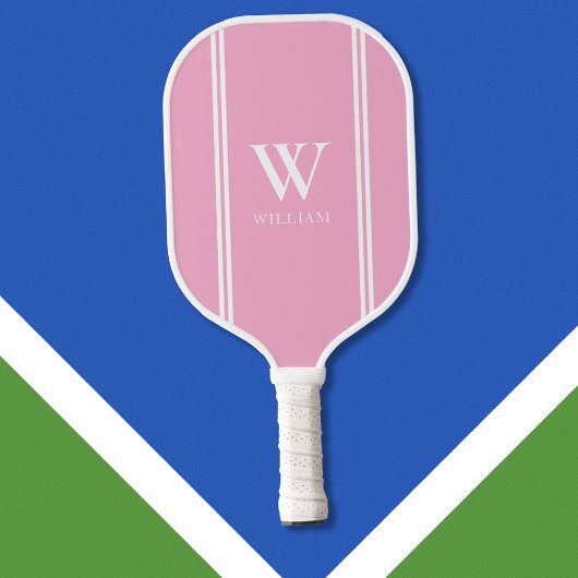 Monogramm für moderne rosa und weiße Anfangsnamen Pickleball Schläger