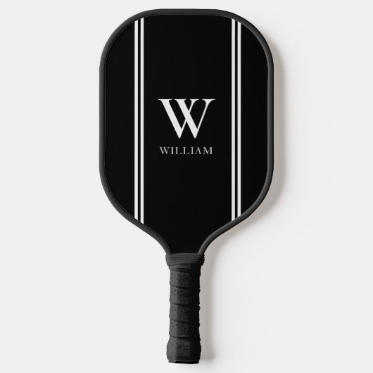 Monogramm für moderne Schwarz-Weiß-Anfangsnamen Pickleball Schläger (Rückseite)