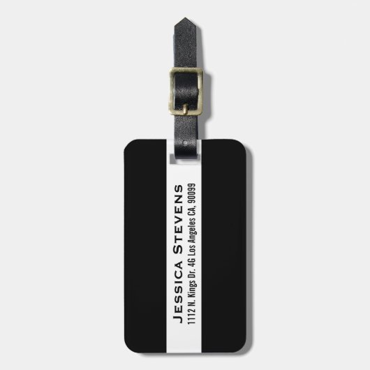 Monogramm für moderne Schwarz-Weiß-Streifen Gepäckanhänger (Vorderseite vertikal)