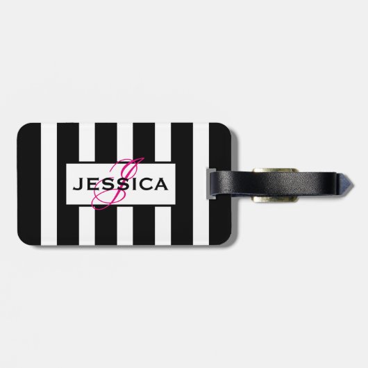 Monogramm für moderne Schwarz-Weiß-Streifen Gepäckanhänger (Rückseite horizontal)