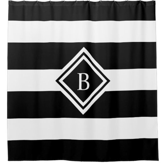 Monogramm für moderne Schwarz-weiße horizontale St Duschvorhang (Vorderseite)