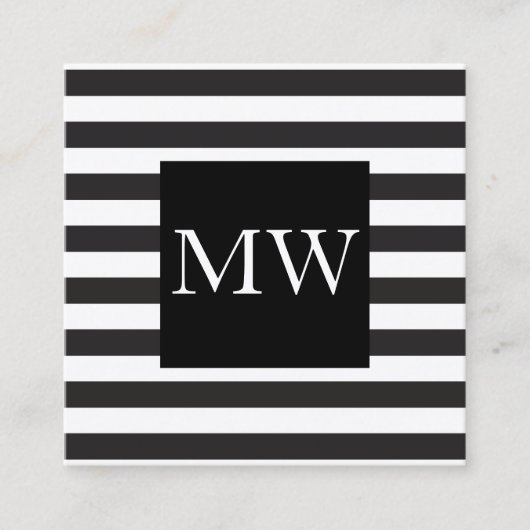 Monogramm für moderne Schwarz-weiße Streifen Quadratische Visitenkarte (Vorderseite)