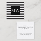 Monogramm für moderne Schwarz-weiße Streifen Quadratische Visitenkarte (Vorne/Hinten)