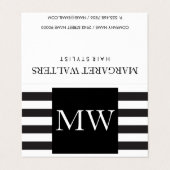 Monogramm für moderne Schwarz-weiße Streifen Visitenkarten (Außenseite Aufgefaltet)