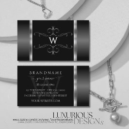 Monogramm für moderne Verzierte Schwarz-Silber-Orn Visitenkarte