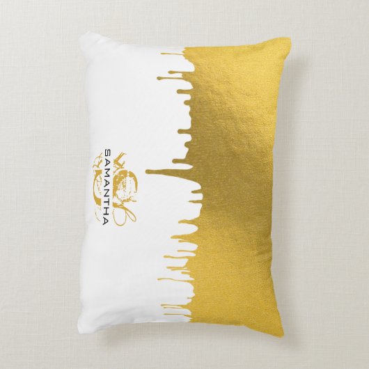 Monogramm für modische Gold-Metallic-Tropfen Dekokissen (Rückseite(Vertikal))