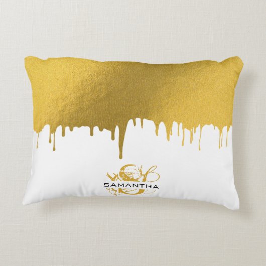 Monogramm für modische Gold-Metallic-Tropfen Dekokissen (Rückseite)