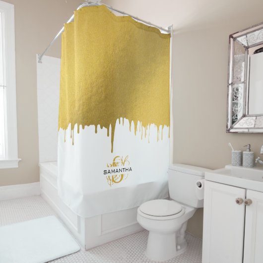 Monogramm für modische Gold-Metallic-Tropfen Duschvorhang (Beispiel)