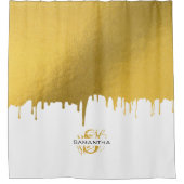 Monogramm für modische Gold-Metallic-Tropfen Duschvorhang (Vorderseite)