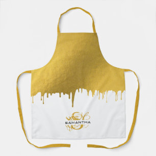Monogramm für modische Gold-Metallic-Tropfen Schürze