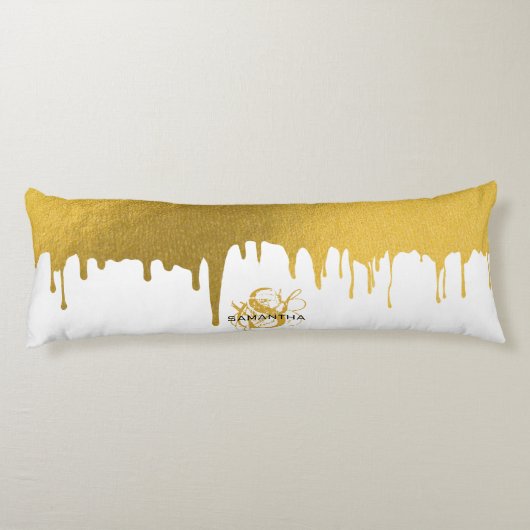 Monogramm für modische Gold-Metallic-Tropfen Seitenschläferkissen (Rückseite)