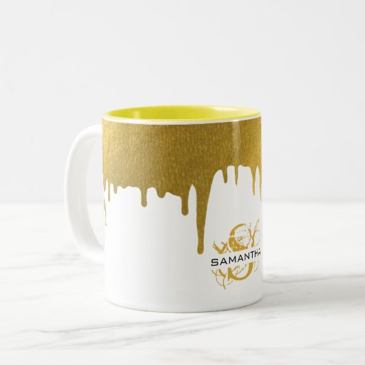 Monogramm für modische Gold-Metallic-Tropfen Zweifarbige Tasse (Vorderseite Links)