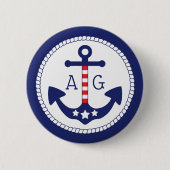 Monogramm für Nautic Anchor Patriotic Stars & Stri Button (Vorderseite)