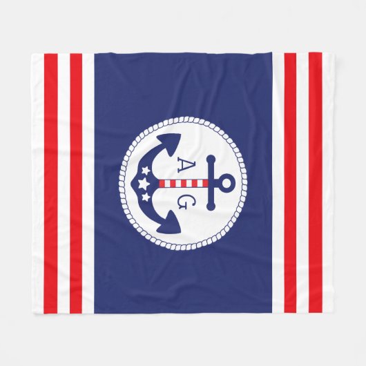 Monogramm für Nautic Anchor Patriotic Stars & Stri Fleecedecke (Vorderseite (Horizontal))