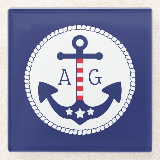 Monogramm für Nautic Anchor Patriotic Stars & Stri Glasuntersetzer (Vorderseite)