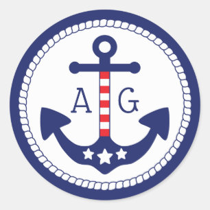 Monogramm für Nautic Anchor Patriotic Stars & Stri Runder Aufkleber