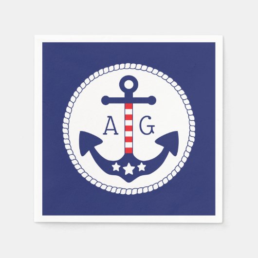 Monogramm für Nautic Anchor Patriotic Stars & Stri Serviette (Vorderseite)