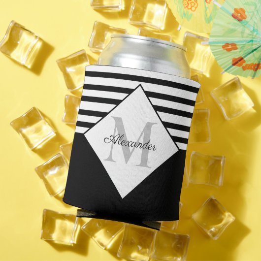 Monogramm für nautische, moderne blaugraue Streife Dosenkühler (In Situ Sommer)