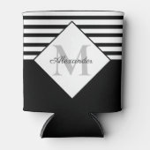 Monogramm für nautische, moderne blaugraue Streife Dosenkühler (Vorderseite)