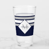 Monogramm für nautische, moderne blaugraue Streife Glas (Vorderseite)