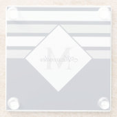 Monogramm für nautische, moderne blaugraue Streife Glasuntersetzer (Rückseite)