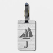 Monogramm für nautisches Weißholz und graues Segel Gepäckanhänger (Rückseite vertikal)