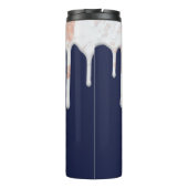 Monogramm für Navy Blue Rose Gold Dripping Marble Thermosbecher (Rückseite)
