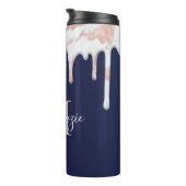 Monogramm für Navy Blue Rose Gold Dripping Marble Thermosbecher (Nach rechts gedreht)