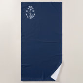 Monogramm für Navy Blue Ship Nautical Anchor & Rop Strandtuch (Vorderseite)