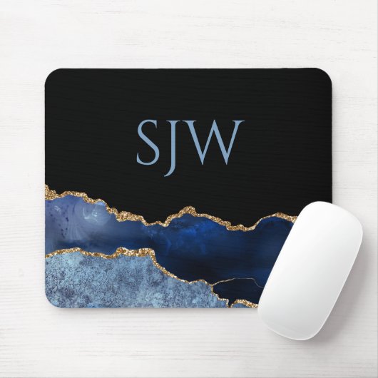 Monogramm für Navy Blue und Gold Agate Mousepad (Mit Mouse)
