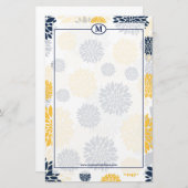 Monogramm für Navy Blue und Gold Floral Briefpapier (Vorne/Hinten)