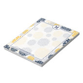 Monogramm für Navy Blue und Gold Floral Notizblock (Rotiert)