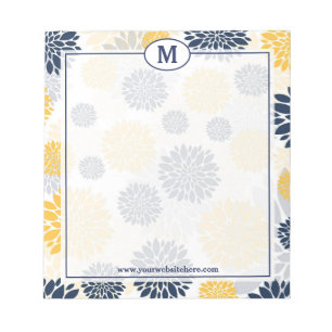 Monogramm für Navy Blue und Gold Floral Notizblock