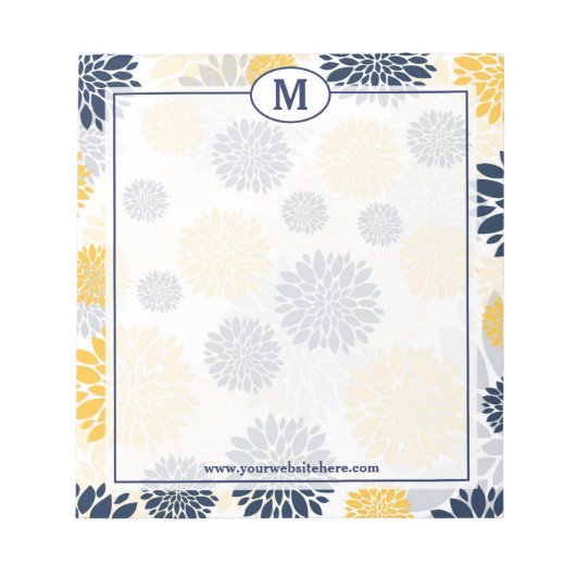 Monogramm für Navy Blue und Gold Floral Notizblock (Vorderseite)
