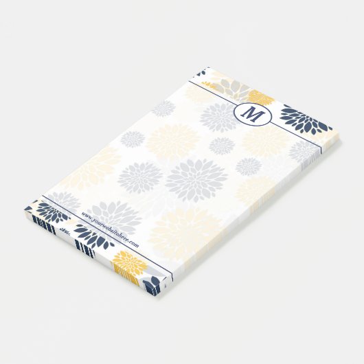 Monogramm für Navy Blue und Gold Floral Post-it Klebezettel (angewinkelt)