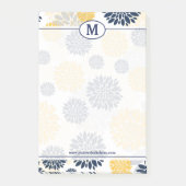 Monogramm für Navy Blue und Gold Floral Post-it Klebezettel (Vorderseite)
