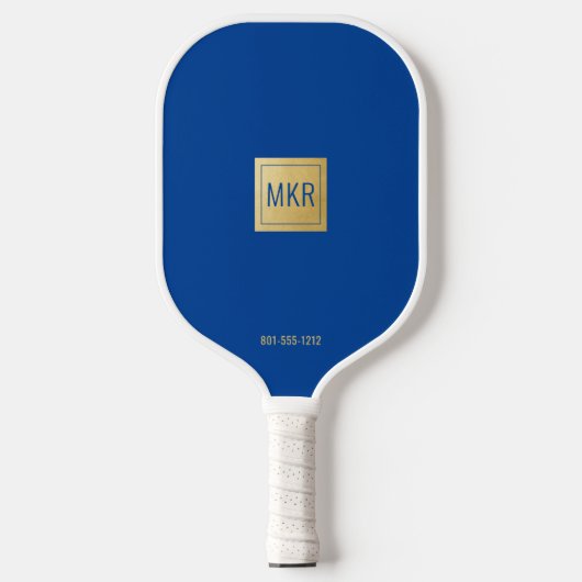 Monogramm für Navy Blue und Gold Square Pickleball Schläger (Vorderseite)