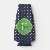 Monogramm für Navy Blue und Green Polka Dots Flaschenkühler (Vorderseite)