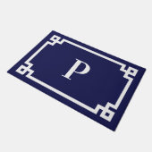 Monogramm für Navy Blue und White Griechisch-Taste Fußmatte (Schrägansicht)