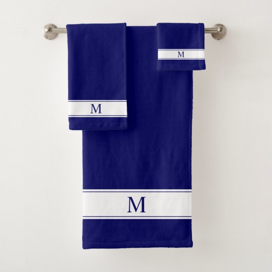 Monogramm für Navy Blue und White Minimalistisch B Badhandtuch Set (Insitu)