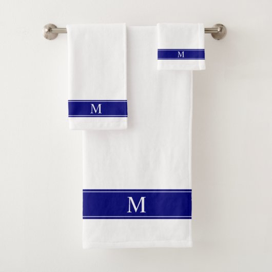 Monogramm für Navy Blue und White Minimalistisch Badhandtuch Set (Insitu)