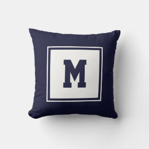 Monogramm für Navy Blue und White Preppy Square Kissen