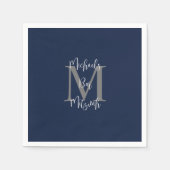 Monogramm für Navy Blue White Bar Mitzvah Name Serviette (Vorderseite)