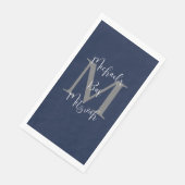 Monogramm für Navy Blue White Bar Mitzvah Name Serviette (Ecke)