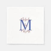Monogramm für Navy Blue White Bar Mitzvah Name Serviette (Vorderseite)