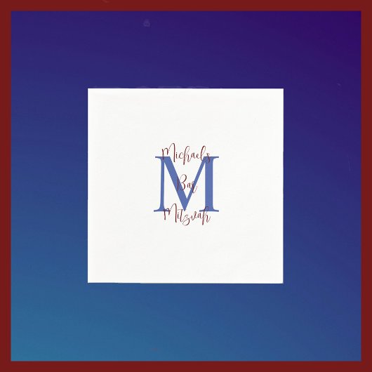 Monogramm für Navy Blue White Bar Mitzvah Name Serviette