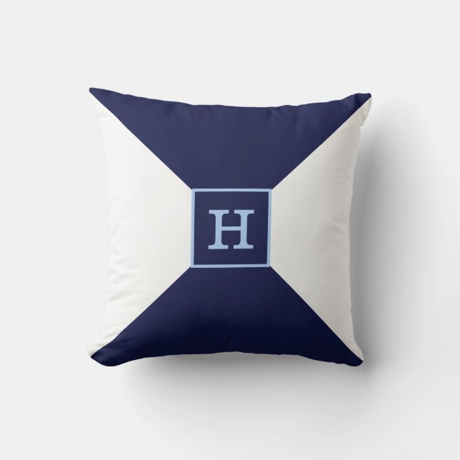 Monogramm für Navy Blue & White Kissen (Vorderseite)