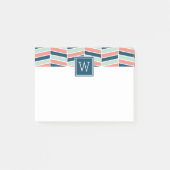 Monogramm für Navy, Coral und Aqua Herringbone Post-it Klebezettel (Vorderseite)