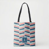 Monogramm für Navy, Coral und Aqua Herringbone Tasche (Vorderseite)