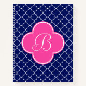 Monogramm für Navy Pink und White Quatrefolie Notizblock (Vorderseite)